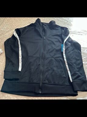 Pro Player Black Kids Zip-Up Jacket with White Stripe